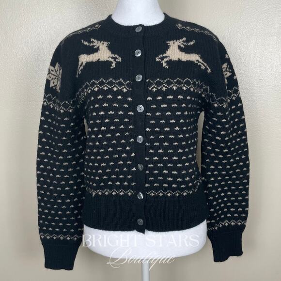 Rare Reindeer Cardigan ASO Sabrina The Teenage Witch Black Cream Vintage Holiday - Picture 5 of 10
